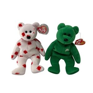 Ty Beanie Babies Chinook & Erin Bears 2000 Set Canada Ireland 9" Plush Bundle